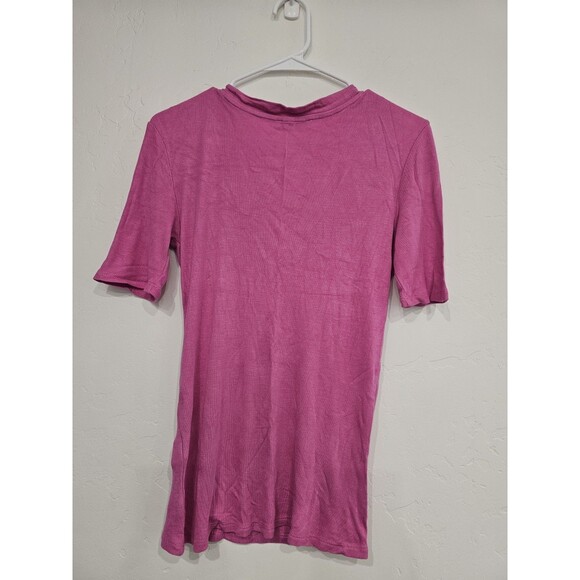 Zara Women’s Basic Vibrant Pink V Neck Short Sleeves Blouse Size Large - Picture 3 of 6